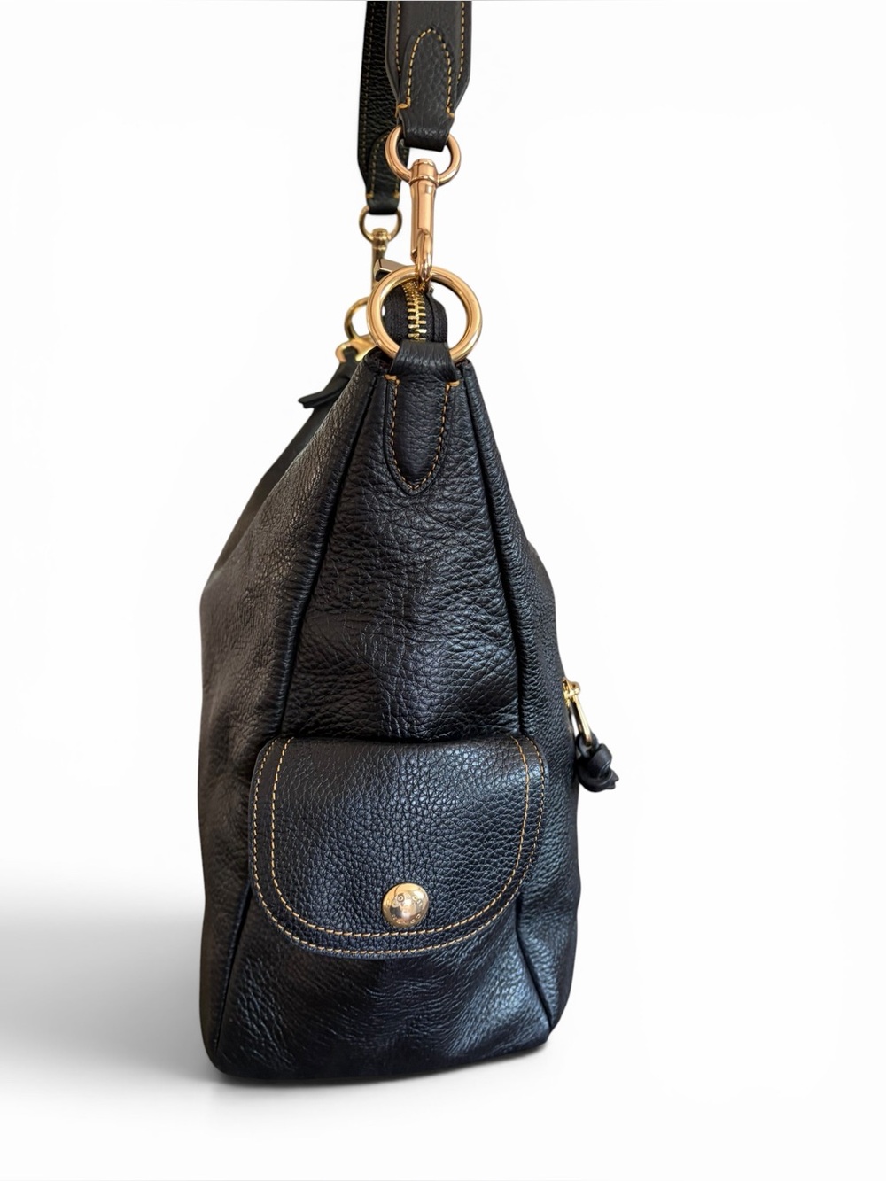 Coach Pennie Black Pebbled Leather Shoulder Hobo Bag with Gold Hardware - Picture 6 of 16